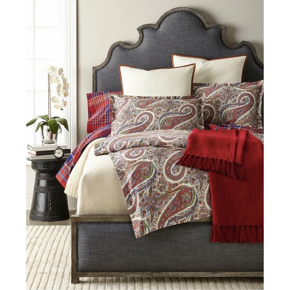 Ralph Lauren Norwich Paisley Cotton Comforter Red Blue Green 94x96 Full Queen